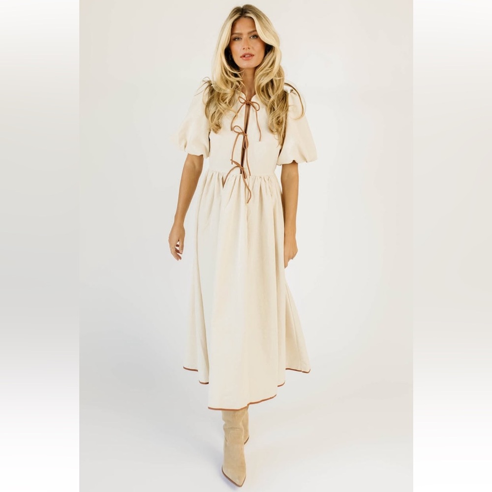 Cream Linen Tie Front Maxi Dress Zoco